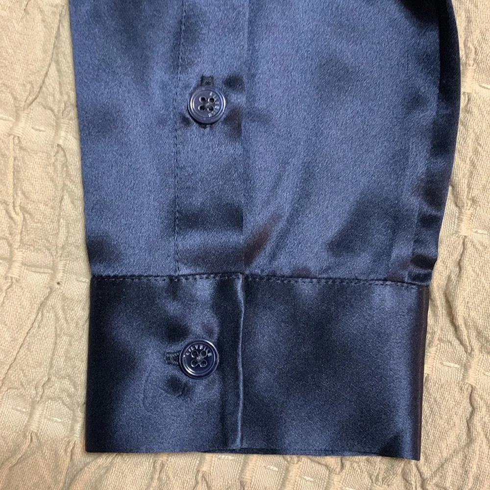 LILYSILK Women’s Basic Concealed Placket Silk Shirt Navy Blue XS Quiet Lux - Picture 3 of 15